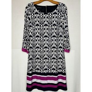 INC Dress Black Pink Bold Print International Concepts 3/4 Sleeve Knit Sheath‎ M